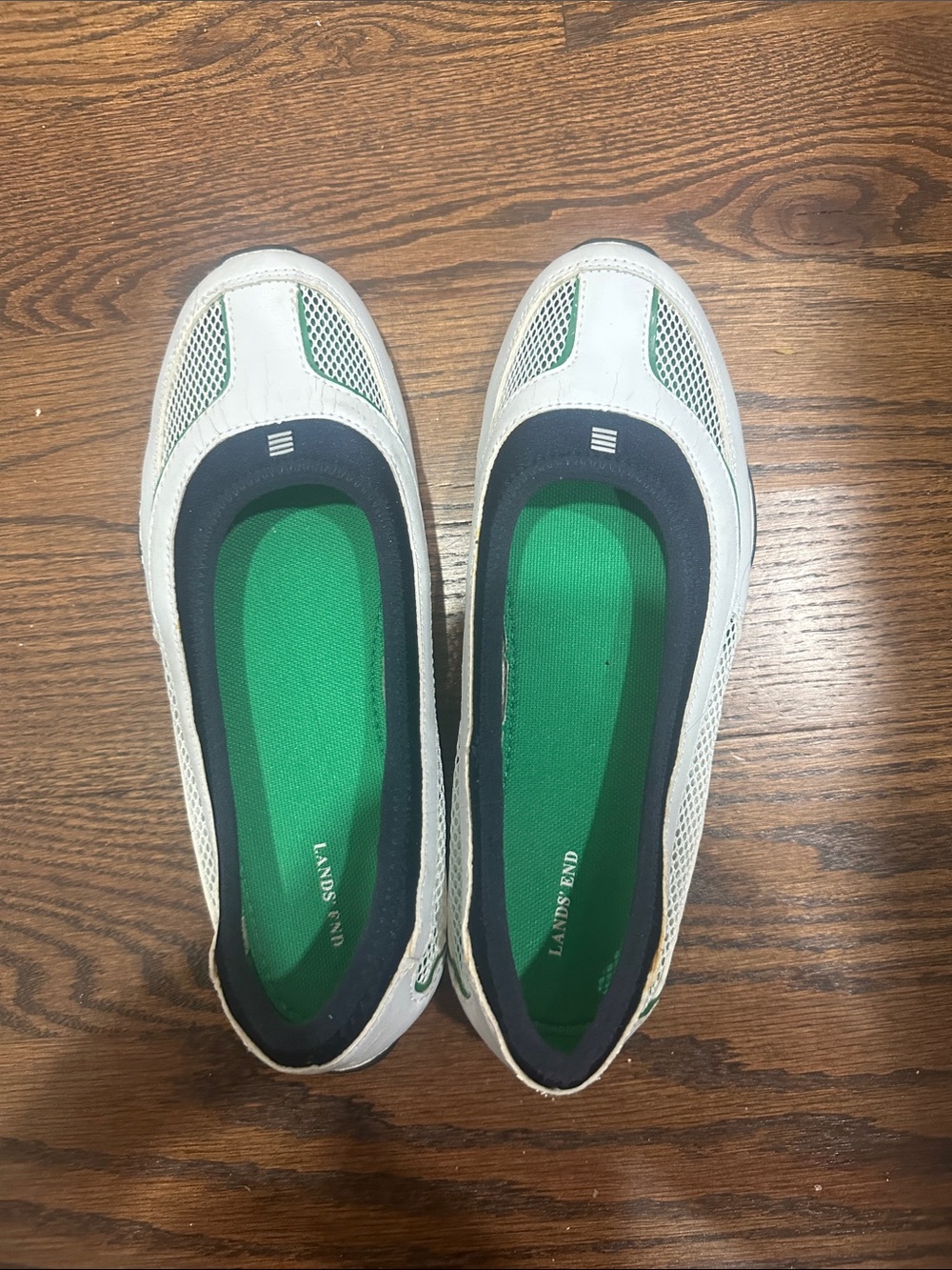 Lands' End Women's White and Green Slip-On Mesh Flats